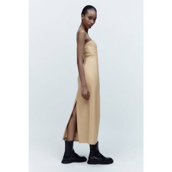 ZARA CREAM FAUX LEATHER MIDI DRESS - Picture 12 of 16
